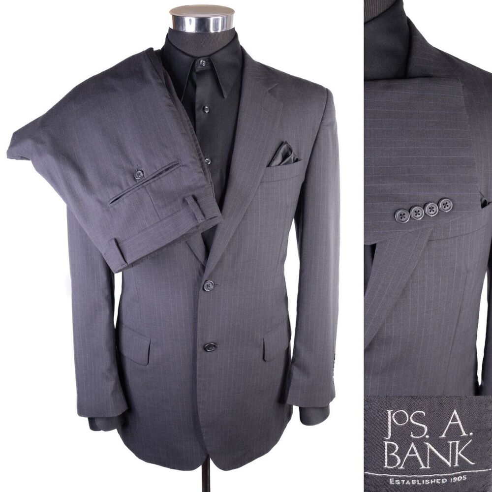 Jos A Bank 2-Pc Stripped Gray Suit Jacket Blazer Jacket Size 41R/S Pants 34X31